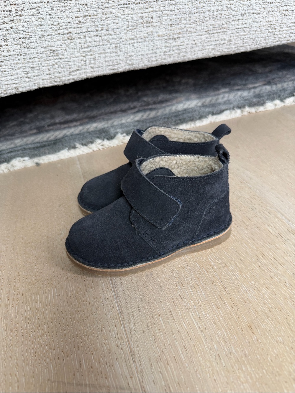 Zara Black Suede Kids Ankle Boots with Shearling Trim